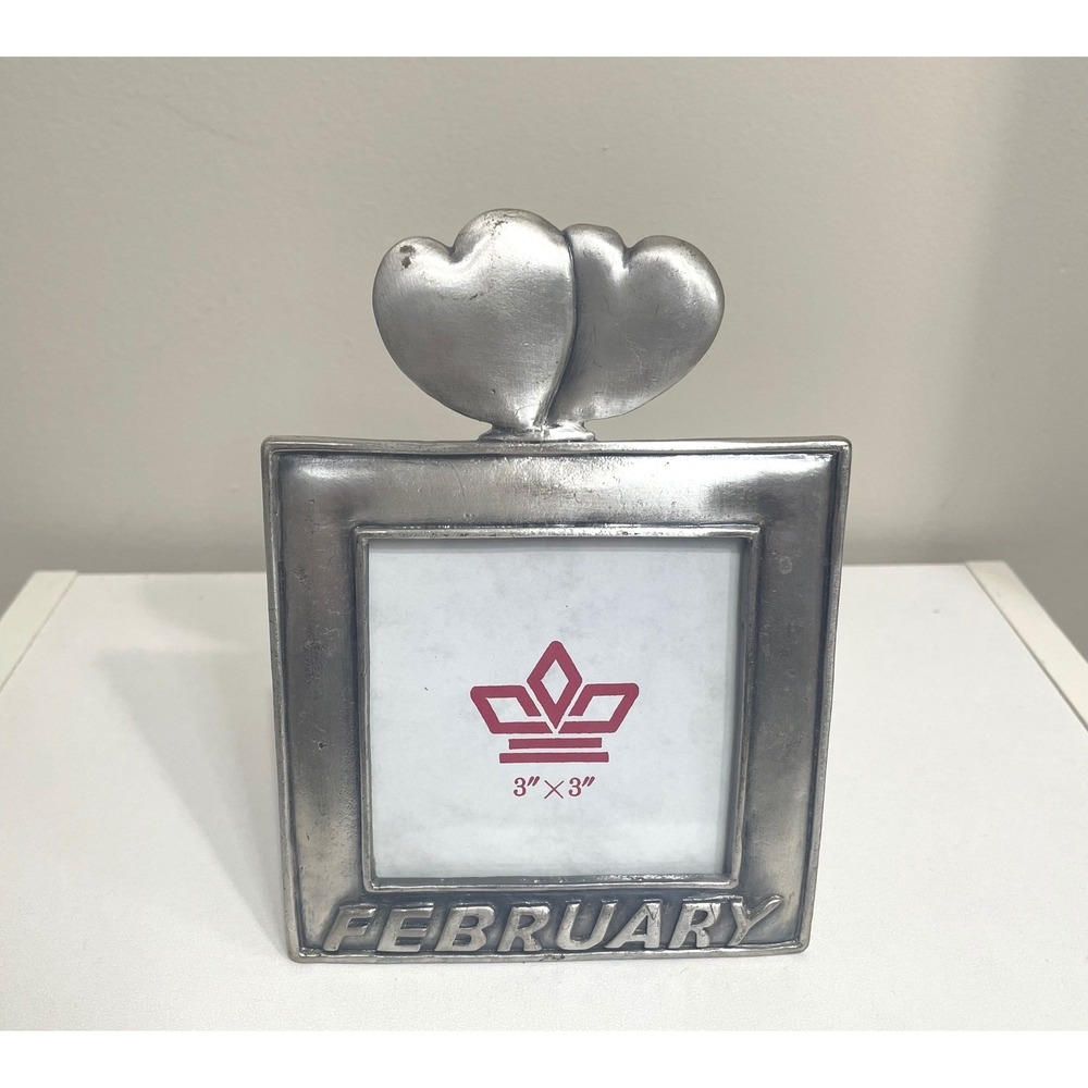 Brushed Silver Metal Double Heart February Photo Frame Desk Display‎ 3x3